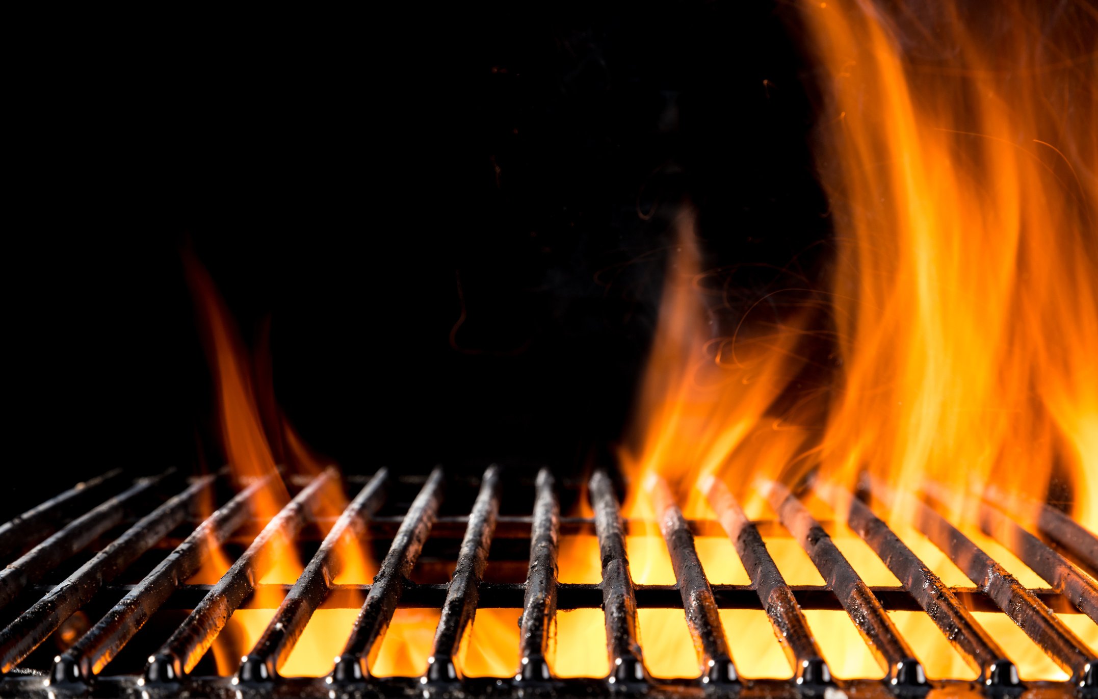 Empty Grill Grid with Fire Flames